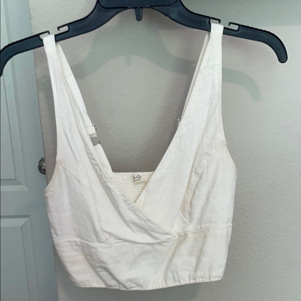 White Sleeveless Wrap Crop Tank Top